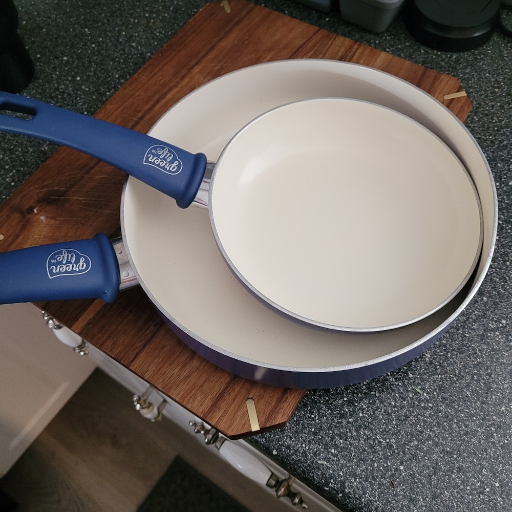 Green Life Ceramic Fry Pan 2 piece Set In Blue